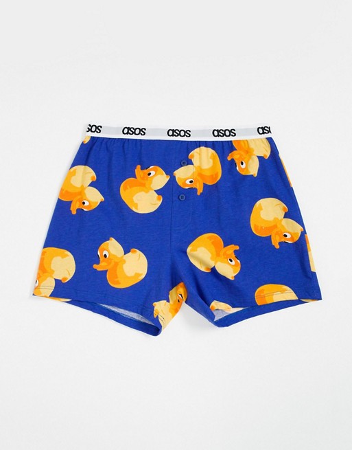 ASOS DESIGN jersey boxer short in blue with rubber duck print