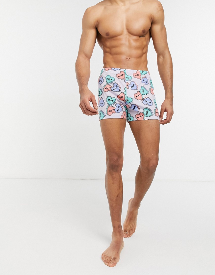 ASOS DESIGN jersey boxers with love hearts print-Purple