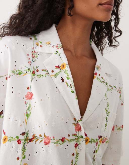 ASOS DESIGN jersey broderie resort shirt in floral print, 3 of 4