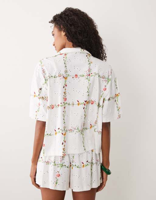 ASOS DESIGN jersey broderie resort shirt in floral print, 4 of 4