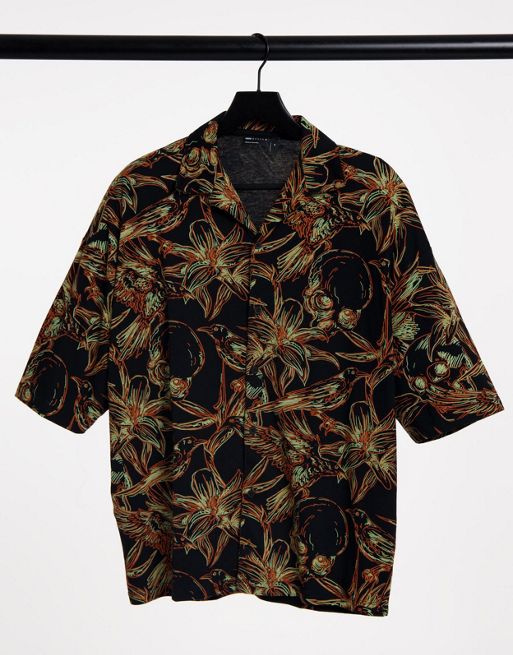 ASOS DESIGN jersey button through camp shirt in all-over floral print ...