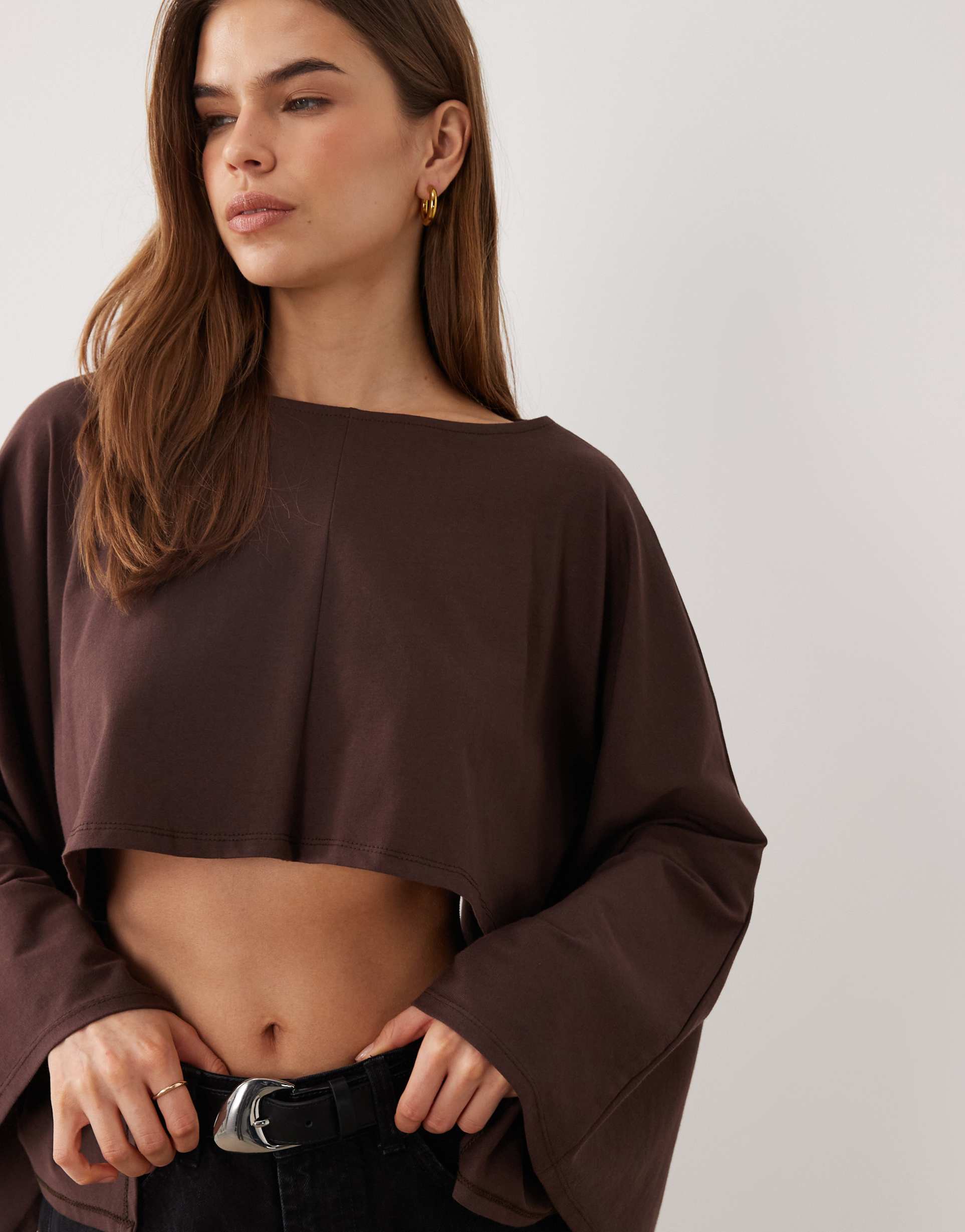 asos design jersey cape style top in brown