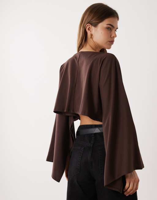ASOS DESIGN jersey cape style top in brown, 4 of 4