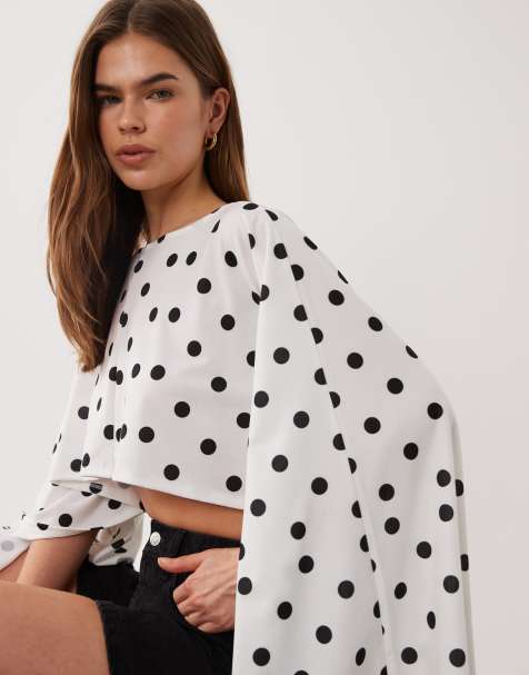 ASOS DESIGN jersey cape style top in white polka-dot print - view 1