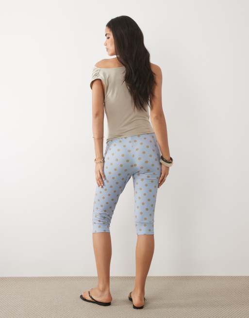 ASOS DESIGN jersey capri leggings in light blue polka dot, 2 of 5