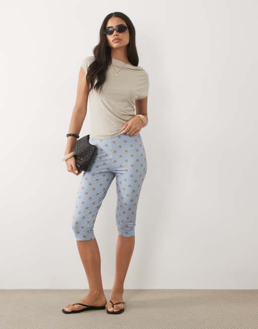 ASOS DESIGN jersey capri leggings in light blue polka dot, 3 of 5