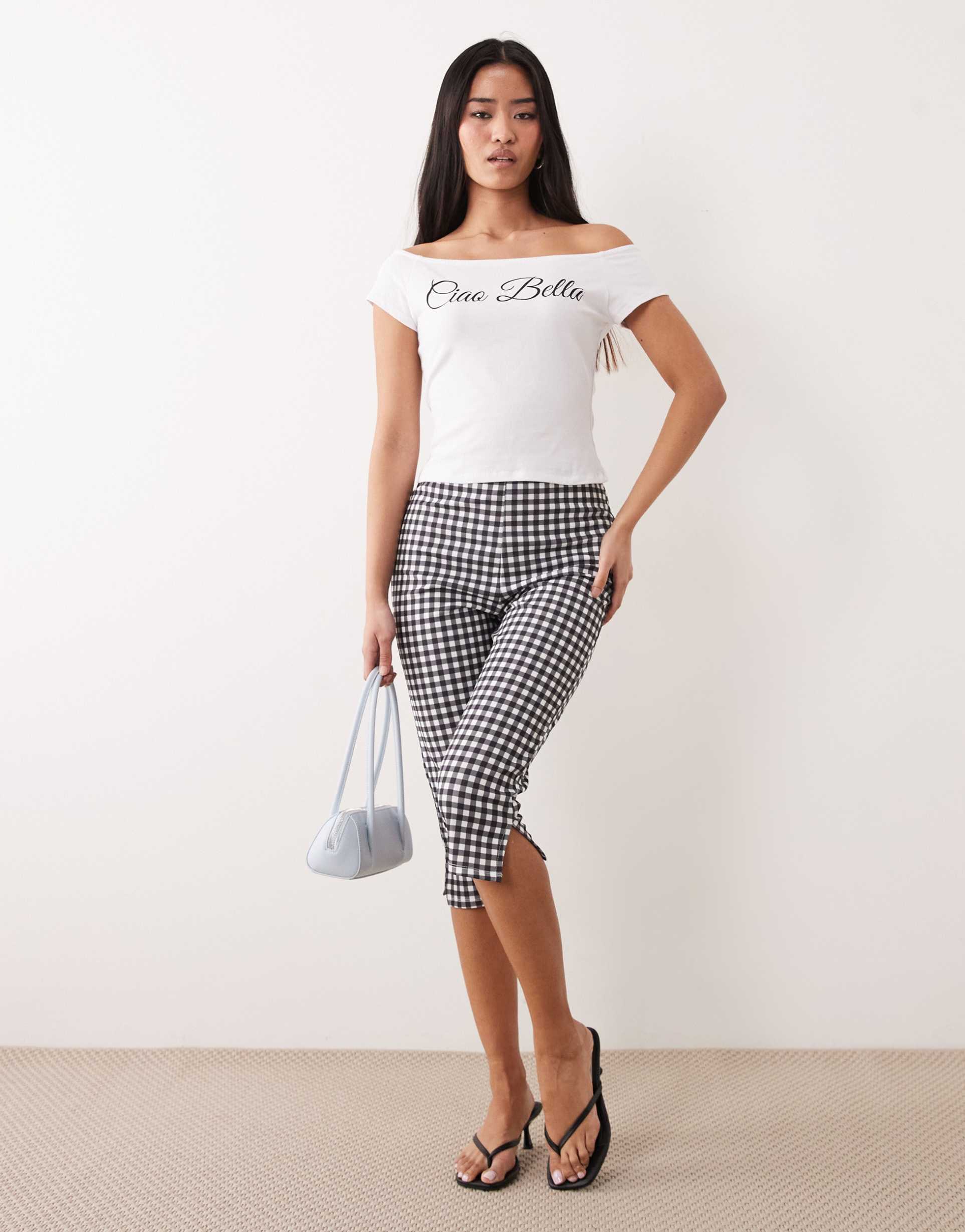 asos design jersey capri leggings in mono gingham print
