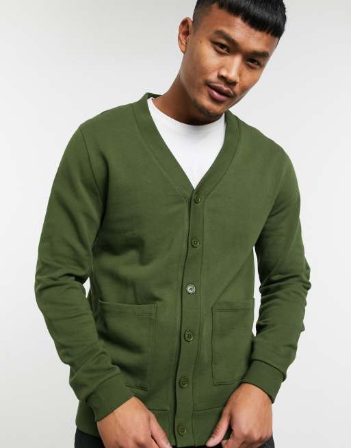 ASOS DESIGN jersey cardigan in dark green