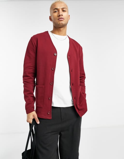 ASOS DESIGN jersey cardigan in dark red | ASOS