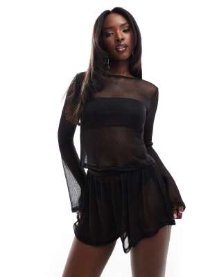 Asos Design Jersey Chainmail Long Sleeve Top In Black - Part Of A Set