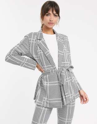 ASOS DESIGN jersey check wrap belted suit blazer | ASOS