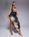[ASOS DESIGN] ASOS DESIGN jersey chiffon high neck cowl neck midi dress in yellow abstract print-Multi 14 Abstract