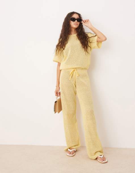 ASOS DESIGN - Jersey co-ord set met textuur in citroengeel - view 1