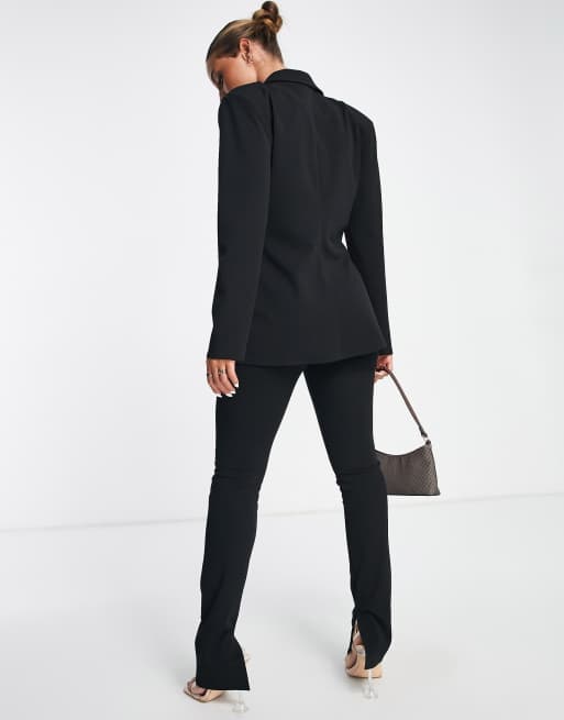 ASOS DESIGN - Jersey colbert met krachtige schouders en ingenomen taille in zwart, 3 van 4