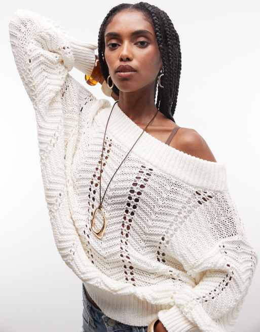 ASOS DESIGN - Jersey color crema de corte suelto con escote Bardot, 3 de 7