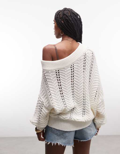 ASOS DESIGN - Jersey color crema de corte suelto con escote Bardot, 4 de 7