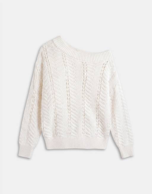 ASOS DESIGN - Jersey color crema de corte suelto con escote Bardot, 5 de 7