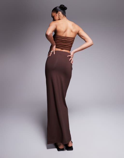 ASOS DESIGN jersey column maxi skirt in chocolate, 2 of 5