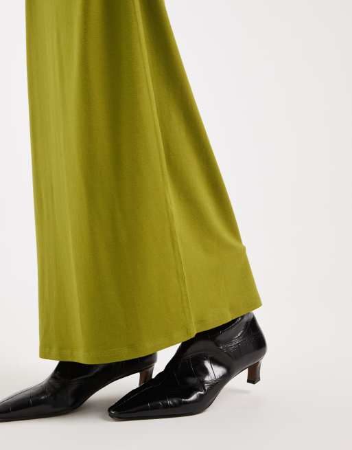 ASOS DESIGN jersey column maxi skirt in olive, 3 of 5