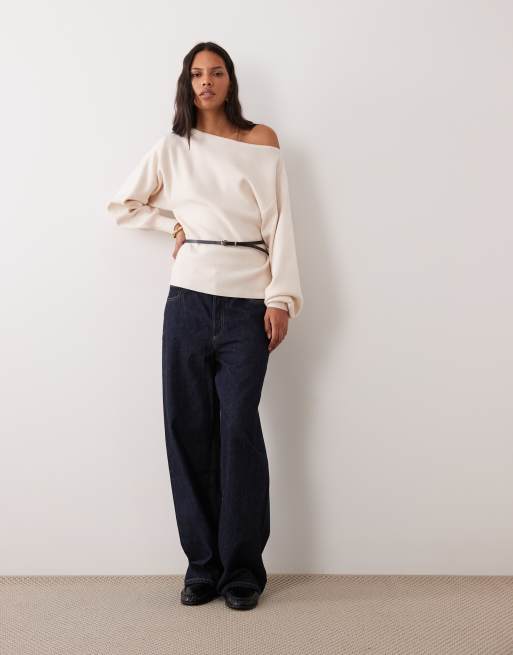 ASOS DESIGN - Jersey con cinturón y cuello asimétrico en crema, 2 de 4