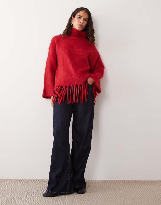 ASOS DESIGN - jersey con flecos cepillados en rojo, 3 de 4