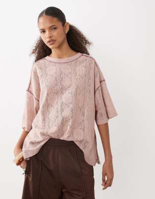 Asos Design Jersey Crochet Oversized T-shirt In Pink