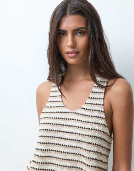 ASOS DESIGN jersey crochet scoop neck top in brown stripe - part of a set, 2 of 4