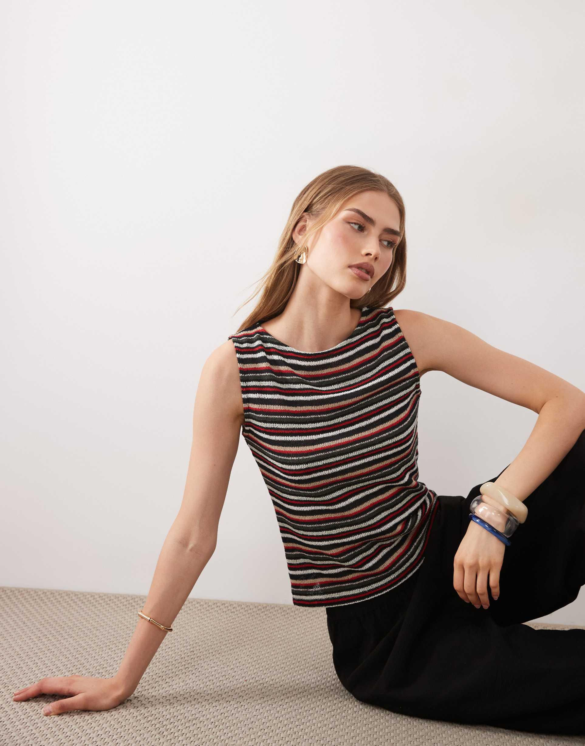 asos design jersey crochet tank top in multi striped print