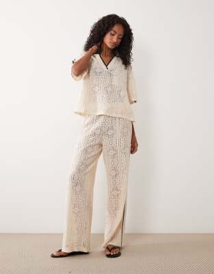 ASOS DESIGN jersey crochet wide leg pants in natural