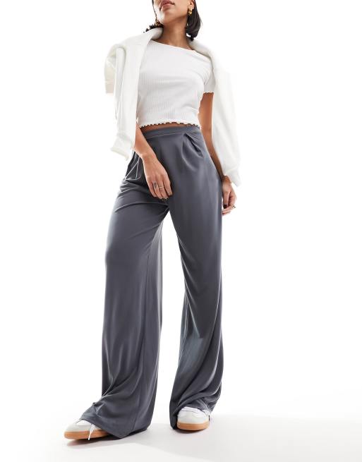 ASOS DESIGN jersey cupro wide leg trouser in charcoal ASOS
