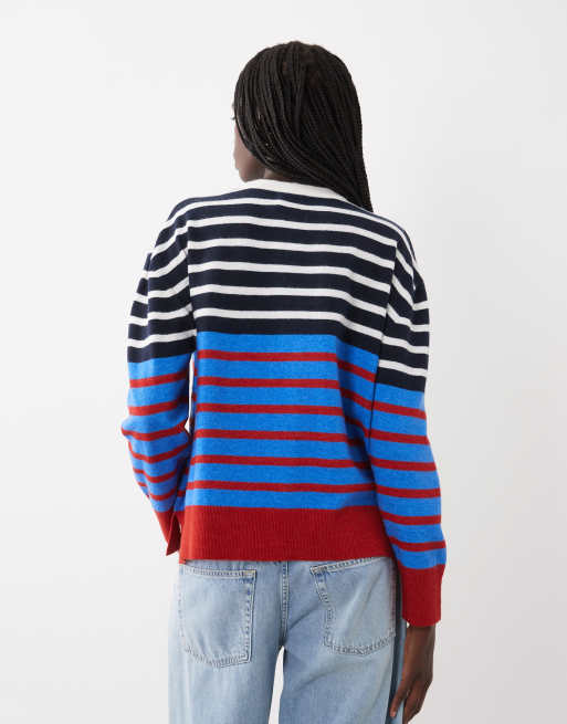 ASOS DESIGN jersey de cuello redondo a rayas azul marino y crema, 4 de 4