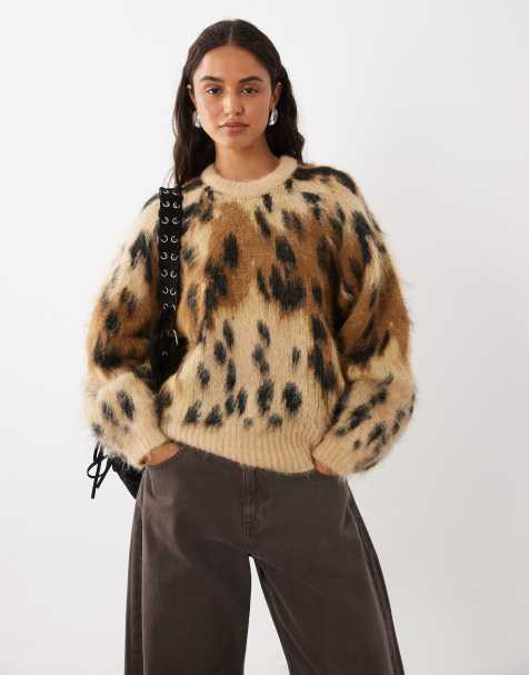 ASOS DESIGN - jersey de cuello redondo con estampado de leopardo en marrón - view 1