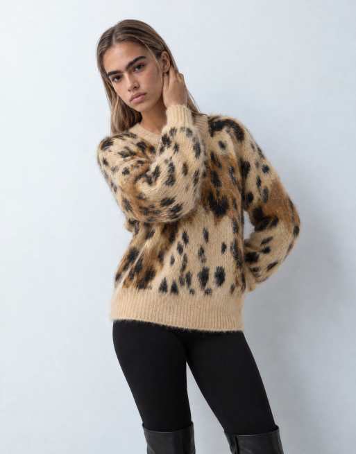 ASOS DESIGN - jersey de cuello redondo con estampado de leopardo en marrón, 10 de 11
