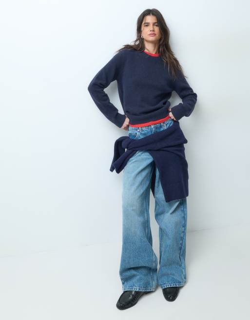 ASOS DESIGN - jersey de mezcla de lana de corte entallado en azul marino, 2 de 4