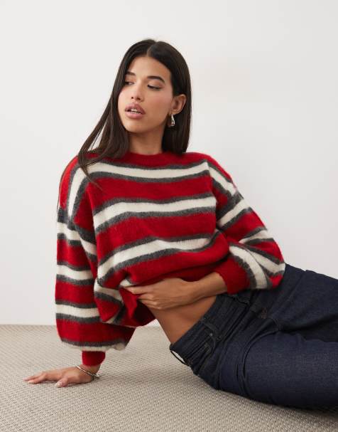 ASOS DESIGN jersey de punto a rayas cepillado en rojo - view 1