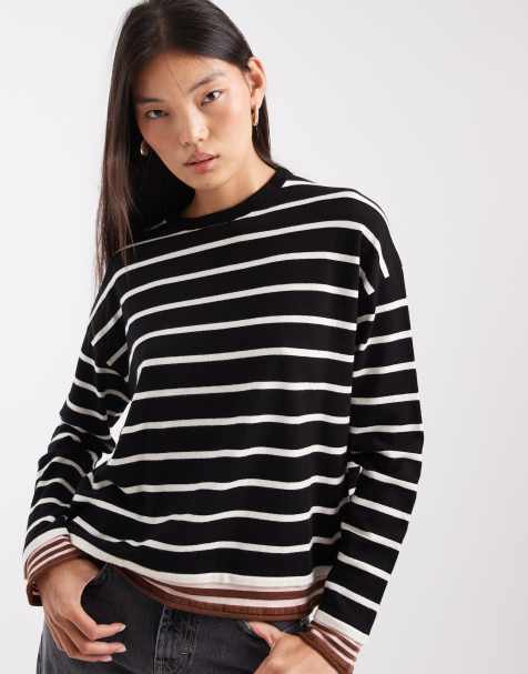 ASOS DESIGN - Jersey de punto a rayas con detalles en contraste en marrón - view 1