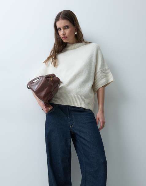 ASOS DESIGN jersey de punto bouclé de manga corta en crudo - view 1