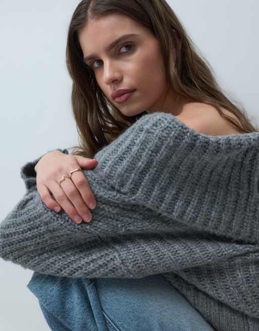 ASOS DESIGN jersey de punto con drapeado extremo en gris jaspeado, 3 de 4