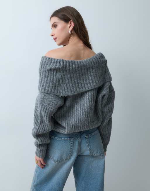 ASOS DESIGN jersey de punto con drapeado extremo en gris jaspeado, 4 de 4