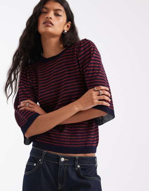 ASOS DESIGN - Jersey de punto con hombreras en rayas rojas y marino - view 1