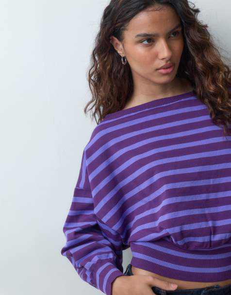 ASOS DESIGN jersey de punto con hombros descubiertos a rayas lila - view 1