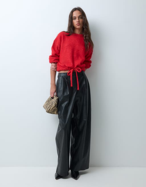 ASOS DESIGN jersey de punto de manga larga con cintura ajustable con lazada en rojo, 2 de 9