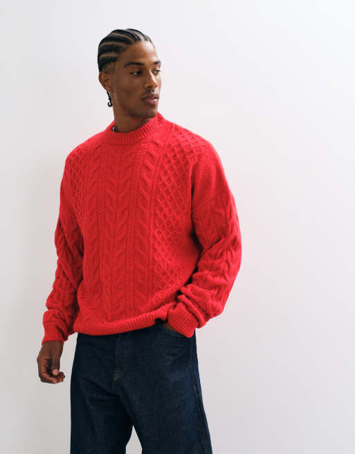 ASOS DESIGN jersey de punto de ochos extragrande y grueso en rojo, 4 de 5