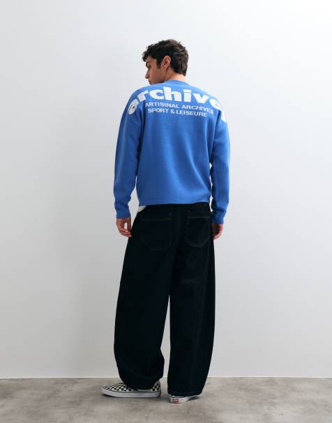 ASOS DESIGN - jersey de punto extragrande con estampado trasero de archivo en azul - view 1