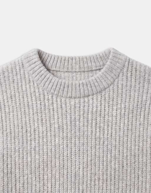 ASOS DESIGN - jersey de punto extragrande de mezcla de lana acanalado en gris jaspeado, 8 de 9