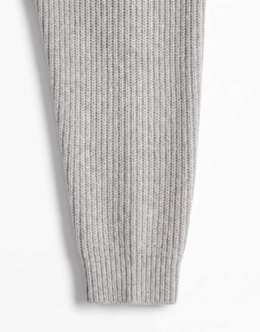ASOS DESIGN - jersey de punto extragrande de mezcla de lana acanalado en gris jaspeado, 9 de 9