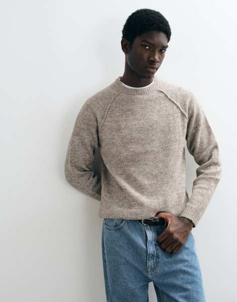 ASOS DESIGN jersey de punto holgado con cuello redondo en beige - view 1