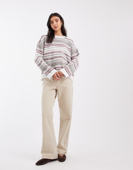 ASOS DESIGN jersey de punto jacquard a rayas de manga larga en multicolor, 2 de 4