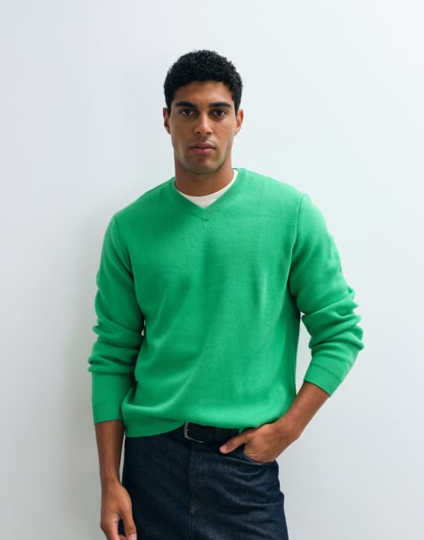 ASOS DESIGN - jersey de punto oversize con cuello de pico en verde - view 1