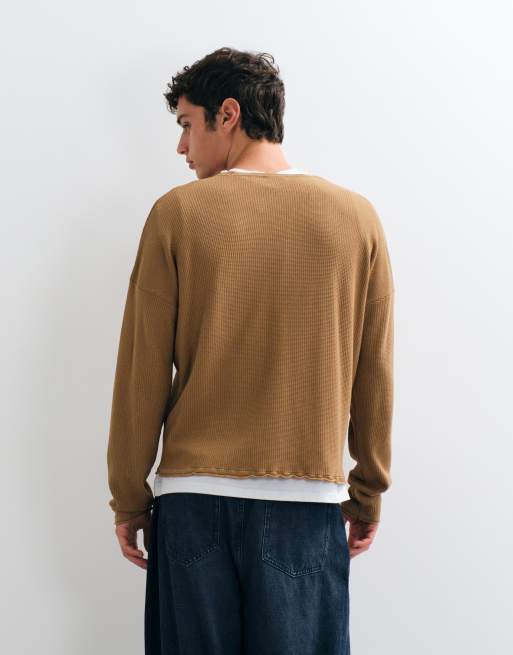 ASOS DESIGN - jersey de punto oversize con cuello redondo en marrón, 5 de 5